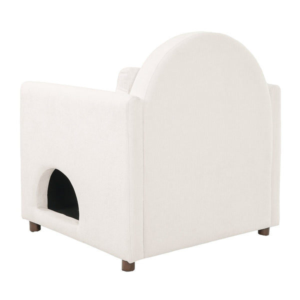 English Elm Beige Upholstered Armchair with Pet Nook Acacia Wood Legs Modern Living Room Accent N770P428751B
