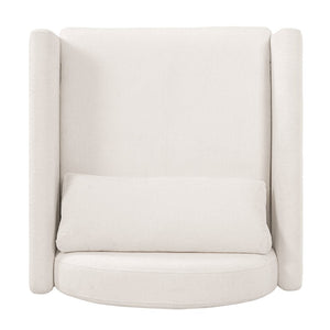 English Elm Beige Upholstered Armchair with Pet Nook Acacia Wood Legs Modern Living Room Accent N770P428751B