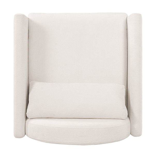 English Elm Beige Upholstered Armchair with Pet Nook Acacia Wood Legs Modern Living Room Accent N770P428751B