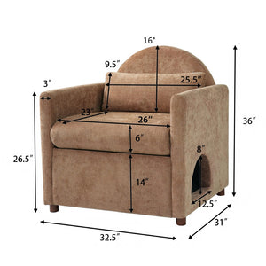English Elm Coffee Pet Nook Accent Chair Acacia Legs Upholstered Armchair for Modern Living Room N770P428751C