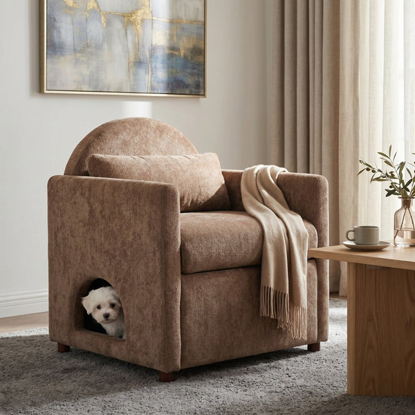 English Elm Coffee Pet Nook Accent Chair Acacia Legs Upholstered Armchair for Modern Living Room N770P428751C