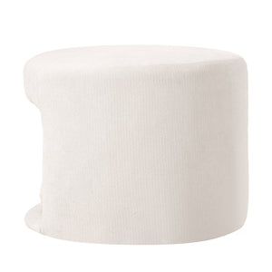 English Elm Beige Round Footrest Ottoman with Hidden Pet Nook Acacia Legs and Removable Cushion N770P428755B