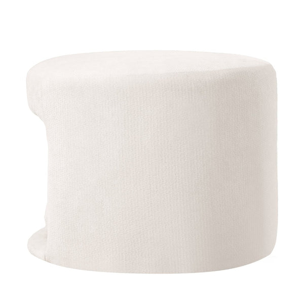 English Elm Beige Round Footrest Ottoman with Hidden Pet Nook Acacia Legs and Removable Cushion N770P428755B