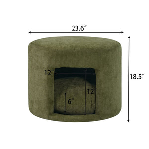 English Elm Green Round Pet Nook Ottoman Acacia Wood Legs Upholstered Footrest for Living Room N770P428755G