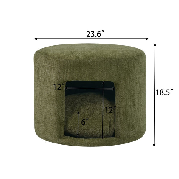 English Elm Green Round Pet Nook Ottoman Acacia Wood Legs Upholstered Footrest for Living Room N770P428755G