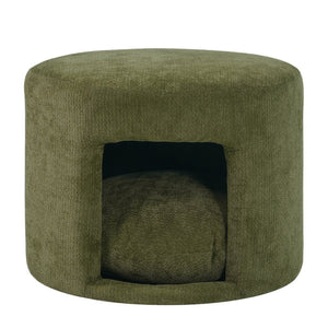 English Elm Green Round Pet Nook Ottoman Acacia Wood Legs Upholstered Footrest for Living Room N770P428755G
