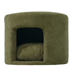 English Elm Green Round Pet Nook Ottoman Acacia Wood Legs Upholstered Footrest for Living Room N770P428755G
