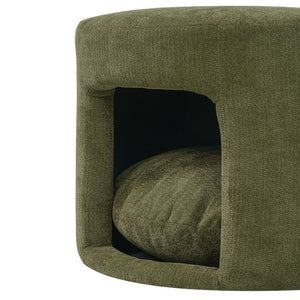 English Elm Green Round Pet Nook Ottoman Acacia Wood Legs Upholstered Footrest for Living Room N770P428755G