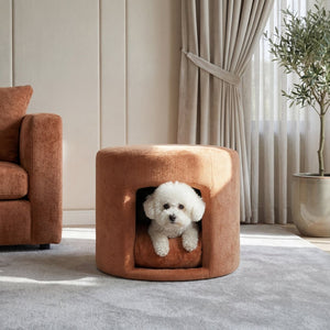 English Elm Orange Round Pet Hideaway Ottoman Acacia Legs Stain Resistant Upholstered Footrest Stool N770P428755O