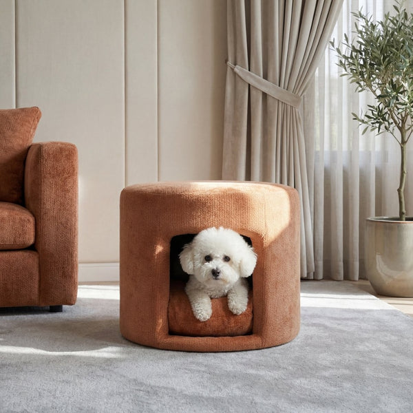 English Elm Orange Round Pet Hideaway Ottoman Acacia Legs Stain Resistant Upholstered Footrest Stool N770P428755O
