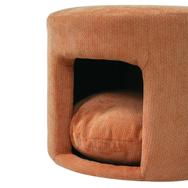 English Elm Orange Round Pet Hideaway Ottoman Acacia Legs Stain Resistant Upholstered Footrest Stool N770P428755O
