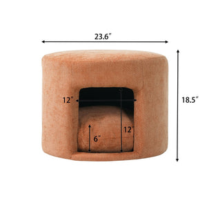 English Elm Orange Round Pet Hideaway Ottoman Acacia Legs Stain Resistant Upholstered Footrest Stool N770P428755O