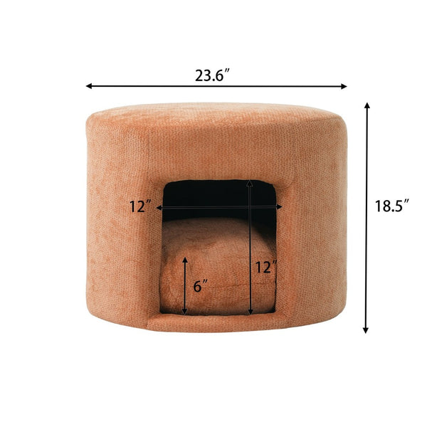 English Elm Orange Round Pet Hideaway Ottoman Acacia Legs Stain Resistant Upholstered Footrest Stool N770P428755O