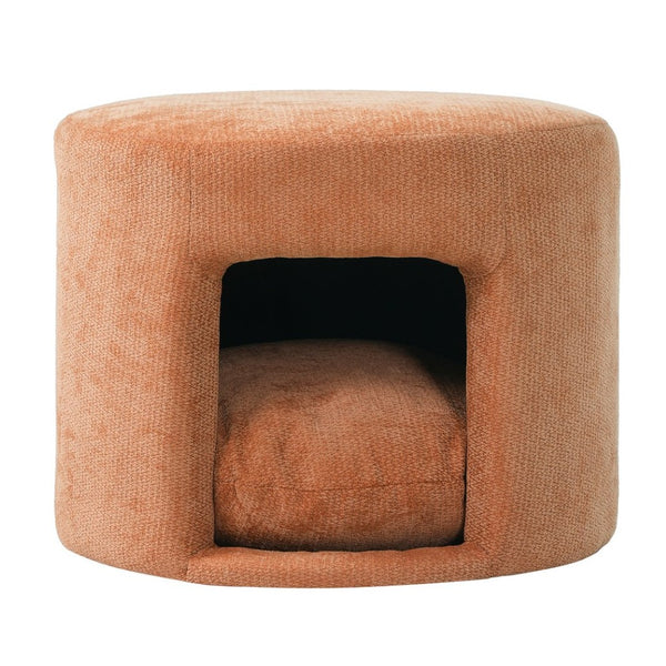 English Elm Orange Round Pet Hideaway Ottoman Acacia Legs Stain Resistant Upholstered Footrest Stool N770P428755O