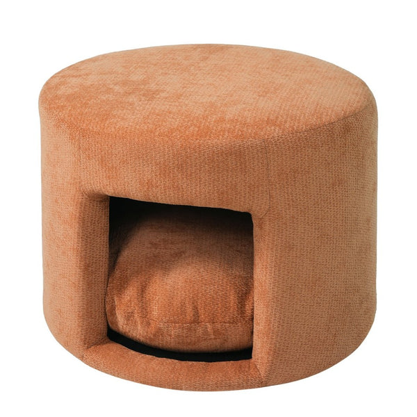 English Elm Orange Round Pet Hideaway Ottoman Acacia Legs Stain Resistant Upholstered Footrest Stool N770P428755O