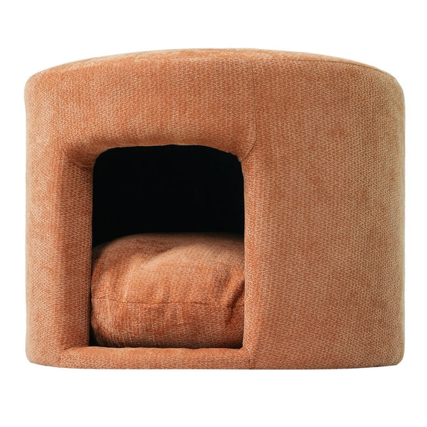 English Elm Orange Round Pet Hideaway Ottoman Acacia Legs Stain Resistant Upholstered Footrest Stool N770P428755O