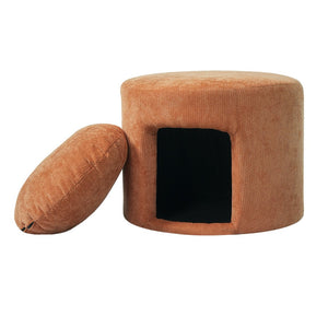English Elm Orange Round Pet Hideaway Ottoman Acacia Legs Stain Resistant Upholstered Footrest Stool N770P428755O