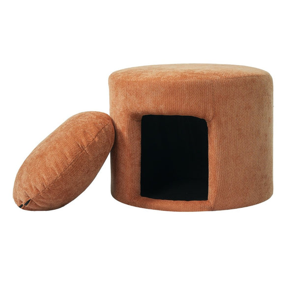 English Elm Orange Round Pet Hideaway Ottoman Acacia Legs Stain Resistant Upholstered Footrest Stool N770P428755O