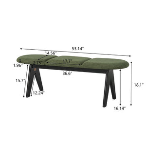 English Elm Upholstered Tri-Panel Bench with Angled Black Legs for Bedroom or Entryway Green N770P429593F