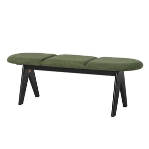 English Elm Upholstered Tri-Panel Bench with Angled Black Legs for Bedroom or Entryway Green N770P429593F