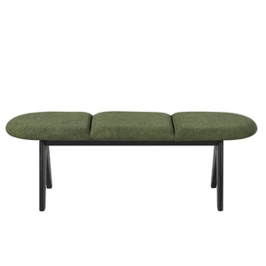 English Elm Upholstered Tri-Panel Bench with Angled Black Legs for Bedroom or Entryway Green N770P429593F