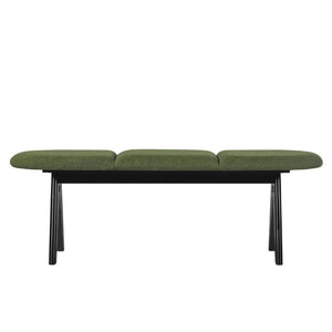 English Elm Upholstered Tri-Panel Bench with Angled Black Legs for Bedroom or Entryway Green N770P429593F