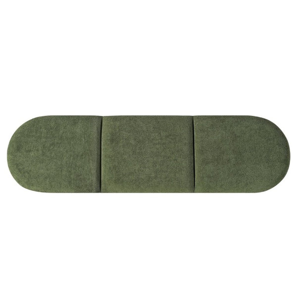 English Elm Upholstered Tri-Panel Bench with Angled Black Legs for Bedroom or Entryway Green N770P429593F