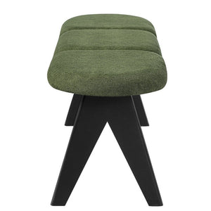 English Elm Upholstered Tri-Panel Bench with Angled Black Legs for Bedroom or Entryway Green N770P429593F