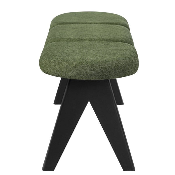 English Elm Upholstered Tri-Panel Bench with Angled Black Legs for Bedroom or Entryway Green N770P429593F