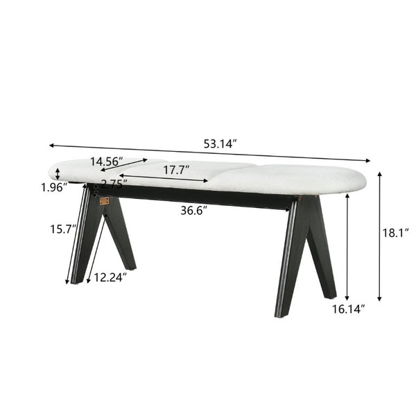 English Elm Upholstered Tri-Panel Bench with Angled Black Legs for Bedroom or Entryway White N770P429593K