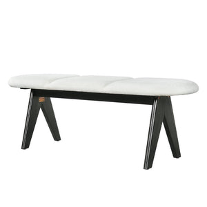 English Elm Upholstered Tri-Panel Bench with Angled Black Legs for Bedroom or Entryway White N770P429593K