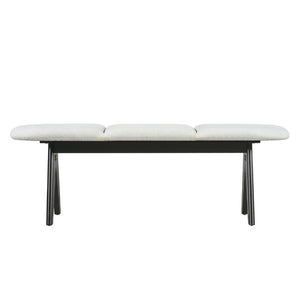 English Elm Upholstered Tri-Panel Bench with Angled Black Legs for Bedroom or Entryway White N770P429593K