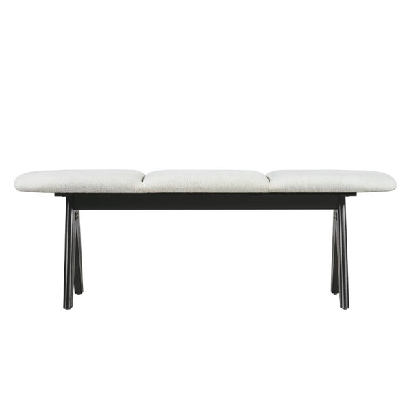English Elm Upholstered Tri-Panel Bench with Angled Black Legs for Bedroom or Entryway White N770P429593K