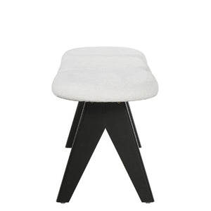 English Elm Upholstered Tri-Panel Bench with Angled Black Legs for Bedroom or Entryway White N770P429593K