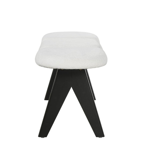 English Elm Upholstered Tri-Panel Bench with Angled Black Legs for Bedroom or Entryway White N770P429593K