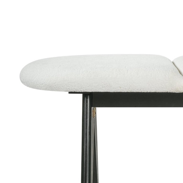 English Elm Upholstered Tri-Panel Bench with Angled Black Legs for Bedroom or Entryway White N770P429593K
