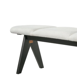 English Elm Upholstered Tri-Panel Bench with Angled Black Legs for Bedroom or Entryway White N770P429593K