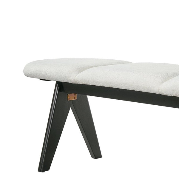 English Elm Upholstered Tri-Panel Bench with Angled Black Legs for Bedroom or Entryway White N770P429593K