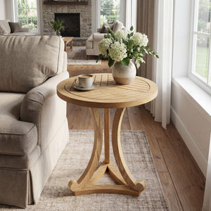 English Elm Natural Wood Slatted Round Accent Table with Tripod Legs for Bedroom or Living Room N770P431411N