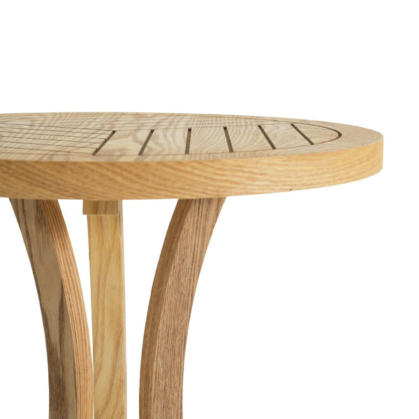 English Elm Natural Wood Slatted Round Accent Table with Tripod Legs for Bedroom or Living Room N770P431411N
