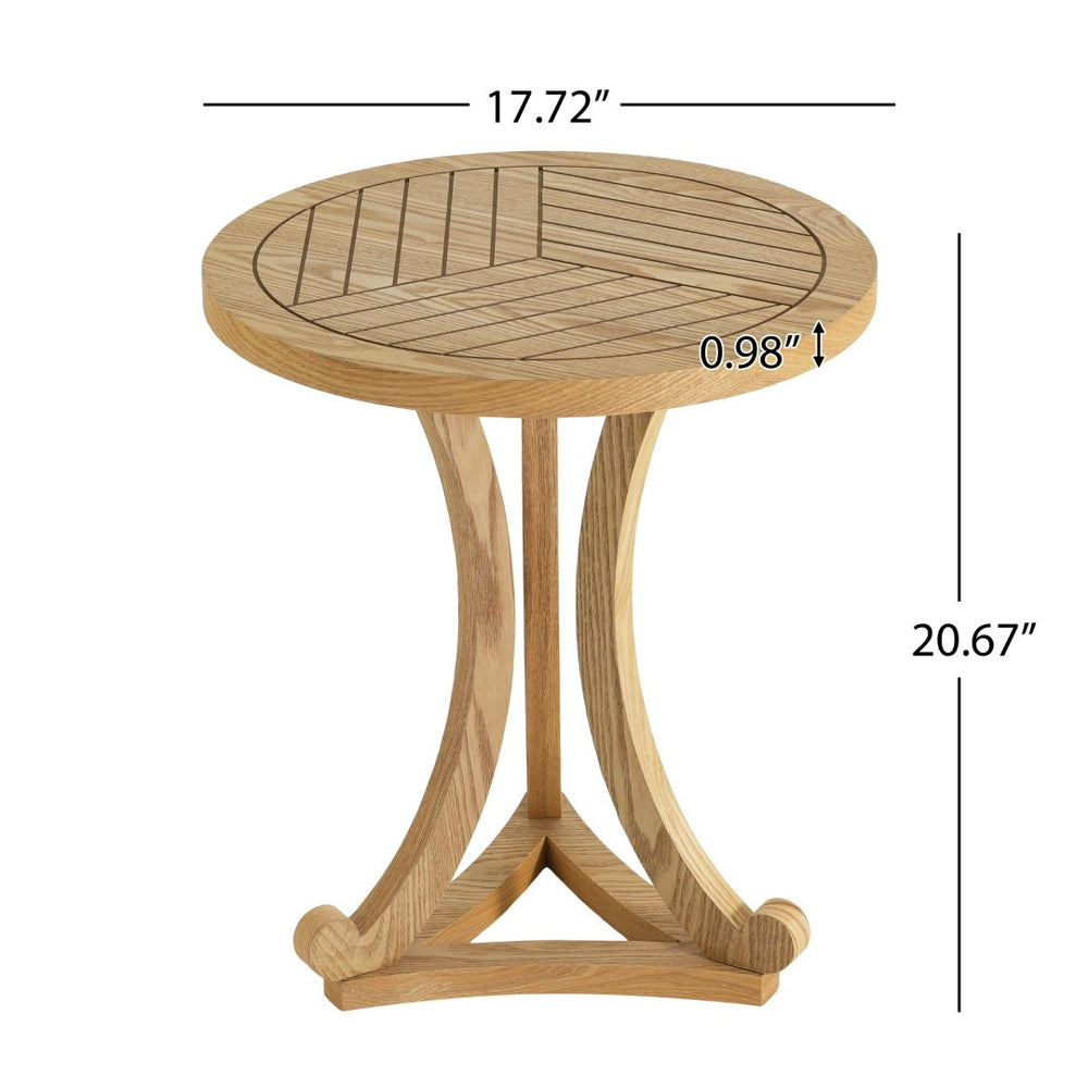 English Elm Natural Wood Slatted Round Accent Table with Tripod Legs for Bedroom or Living Room N770P431411N