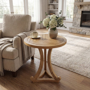 English Elm Natural Wood Slatted Round Accent Table with Tripod Legs for Bedroom or Living Room N770P431411N