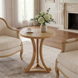 English Elm Natural Wood Slatted Round Accent Table with Tripod Legs for Bedroom or Living Room N770P431411N