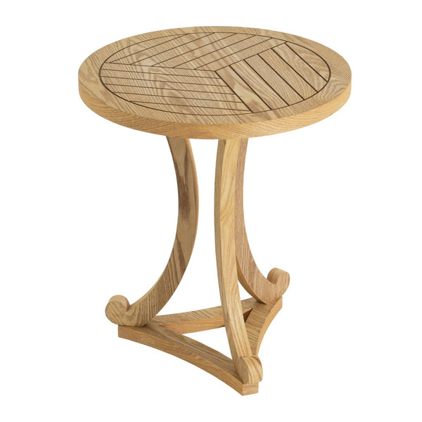 English Elm Natural Wood Slatted Round Accent Table with Tripod Legs for Bedroom or Living Room N770P431411N