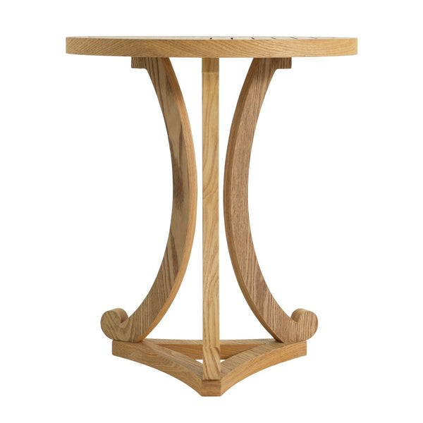 English Elm Natural Wood Slatted Round Accent Table with Tripod Legs for Bedroom or Living Room N770P431411N