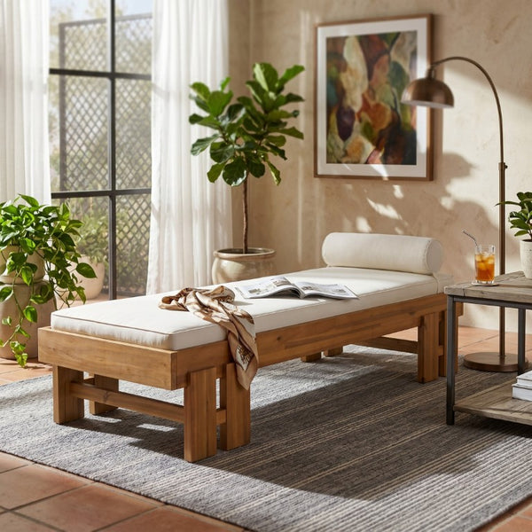 English Elm Teak Finished Solid Acacia Daybed with Washable Cushion for Patio or Living Room N770P444672T