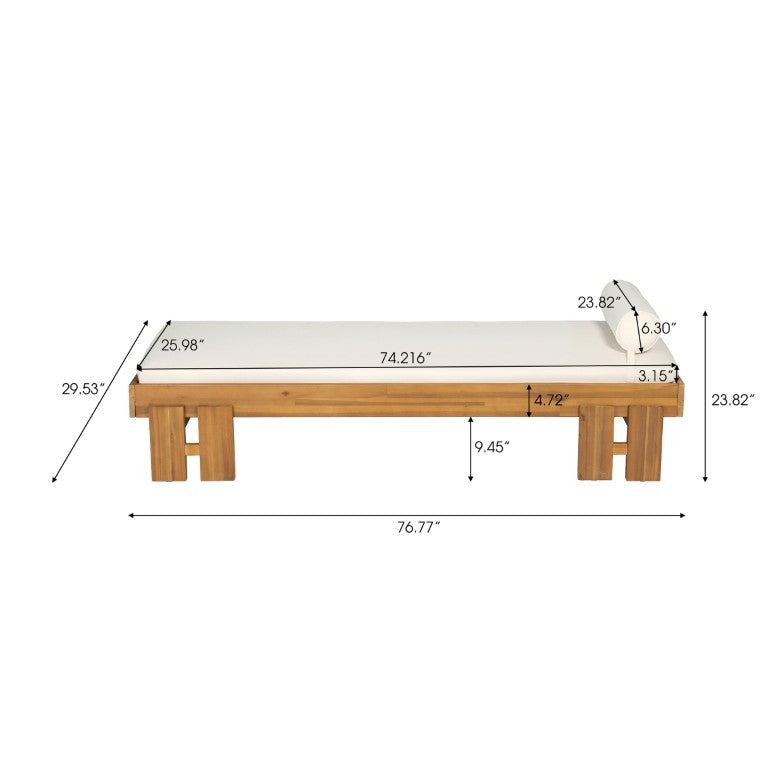 English Elm Teak Finished Solid Acacia Daybed with Washable Cushion for Patio or Living Room N770P444672T