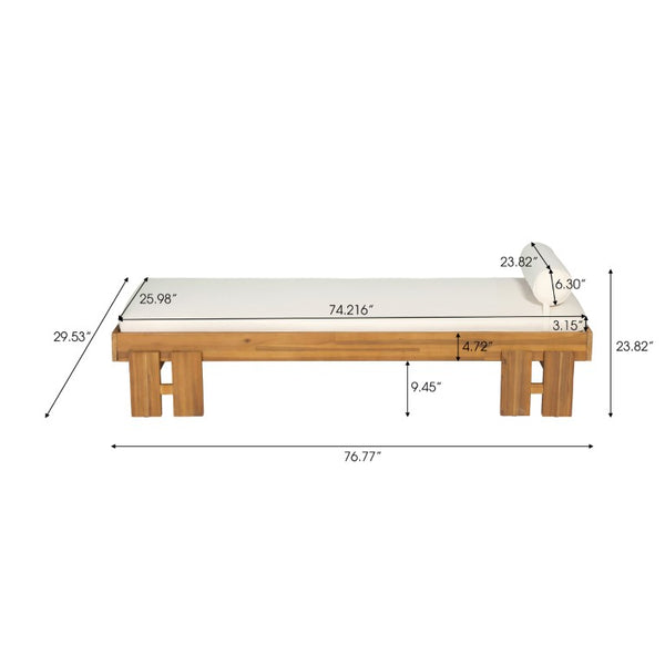 English Elm Teak Finished Solid Acacia Daybed with Washable Cushion for Patio or Living Room N770P444672T
