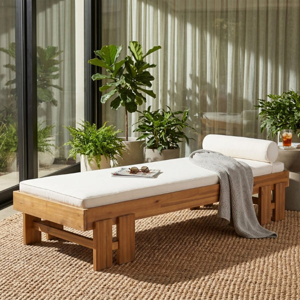 English Elm Teak Finished Solid Acacia Daybed with Washable Cushion for Patio or Living Room N770P444672T