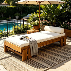 English Elm Teak Finished Solid Acacia Daybed with Washable Cushion for Patio or Living Room N770P444672T